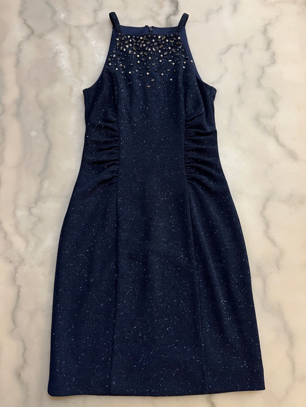 Vince Camuto Navy Sparkle Halter Midi Dress